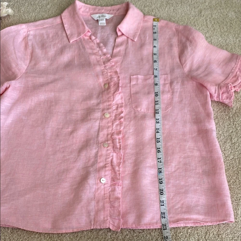 Lilly Pulitzer Light Pink Sorbet Button Down Carden ruffle Shirt, S, NWOT - Picture 6 of 9